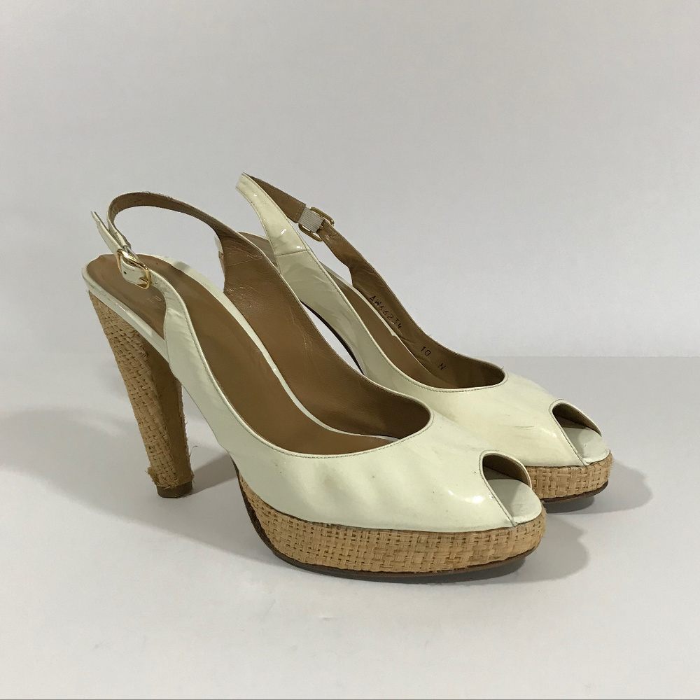 Stuart Weitzman Patent Leather Peep-Toe Slingbacks